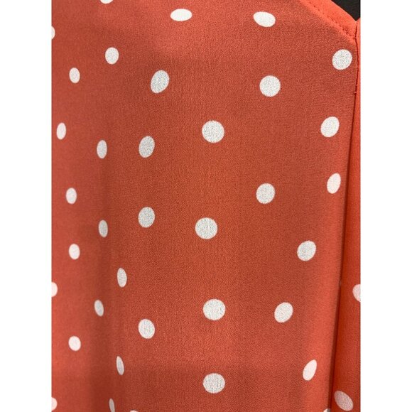 Maison Jules Dress Large Coral Polka Dot Shift V-Neck Ruffle Short Sleeve New - Picture 4 of 11